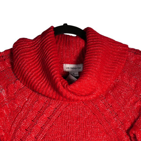 NEW Liz Claiborne Sweater Womens Medium Heathered Red with Silver Cowl Neck - Picture 3 of 6